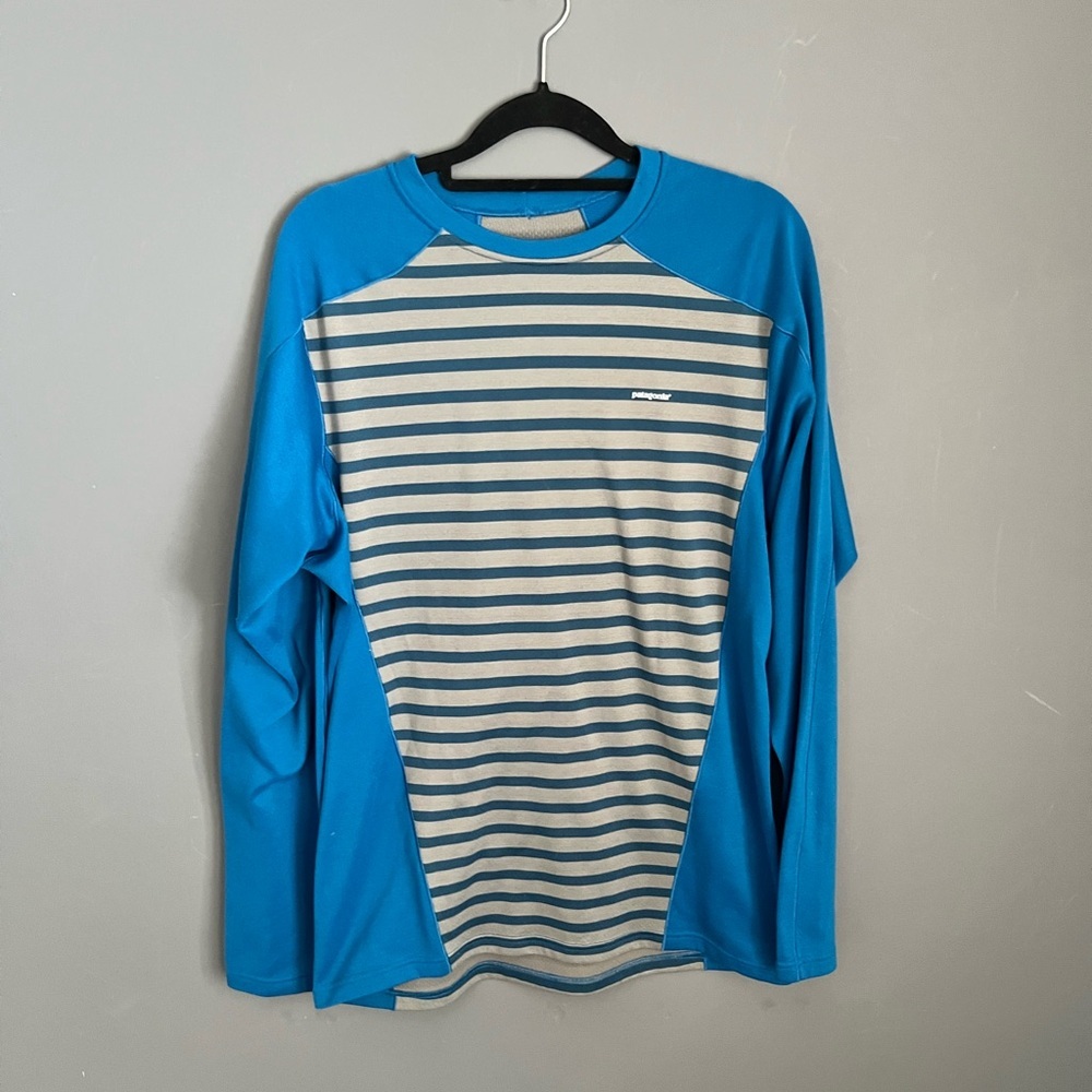 Patagonia Shirt Mens Size M Blue Striped Capilene 3 Mid Weight Base-layer Top